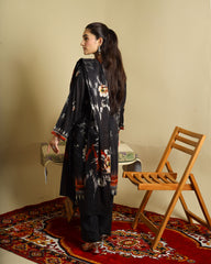 3-Piece Doria Lawn Suit with Full Embroidered Shirt with Printed Daman and Printed Dupatta - Black