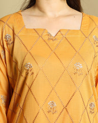 3-Piece Doria Embroidered Lawn Suit – Chikankari Daman, Farshi Shalwar - Golden Brown