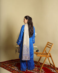 3-Piece Doria Embroidered Lawn Suit – Chikankari Daman, Farshi Shalwar - Blue