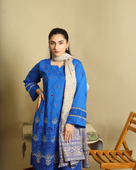 3-Piece Doria Embroidered Lawn Suit – Chikankari Daman, Farshi Shalwar - Blue