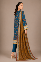 Blue Floral Printed 3-Piece Lawn Suit | Digital Print Kurta, Trouser & Dupatta