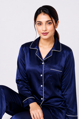 Navy Blue Shamoz Silk Pajama Set