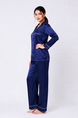 Navy Blue Shamoz Silk Pajama Set