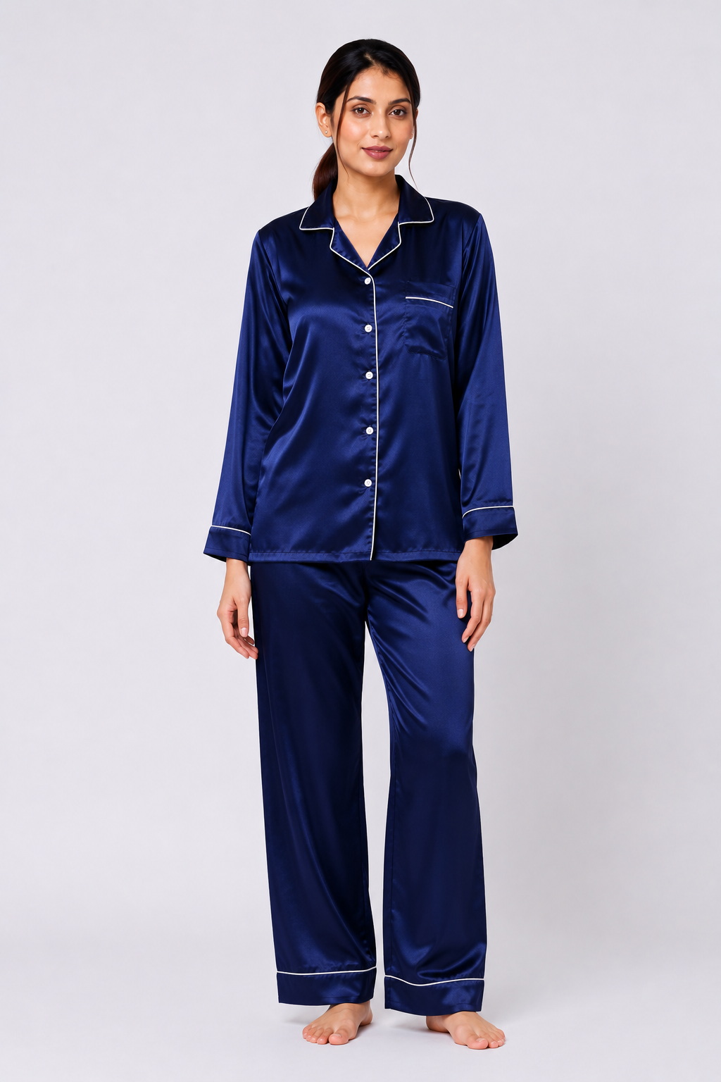 Navy Blue Shamoz Silk Pajama Set
