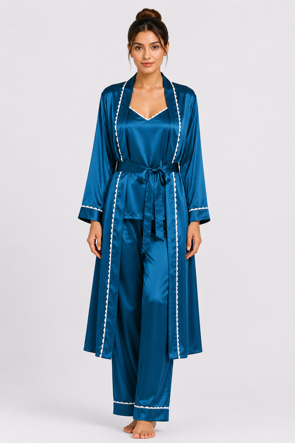 Blue Shamoz Silk 3 Piece Gown Set