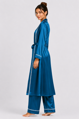 Blue Shamoz Silk 3 Piece Gown Set