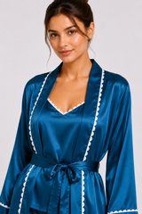 Blue Shamoz Silk 3 Piece Gown Set