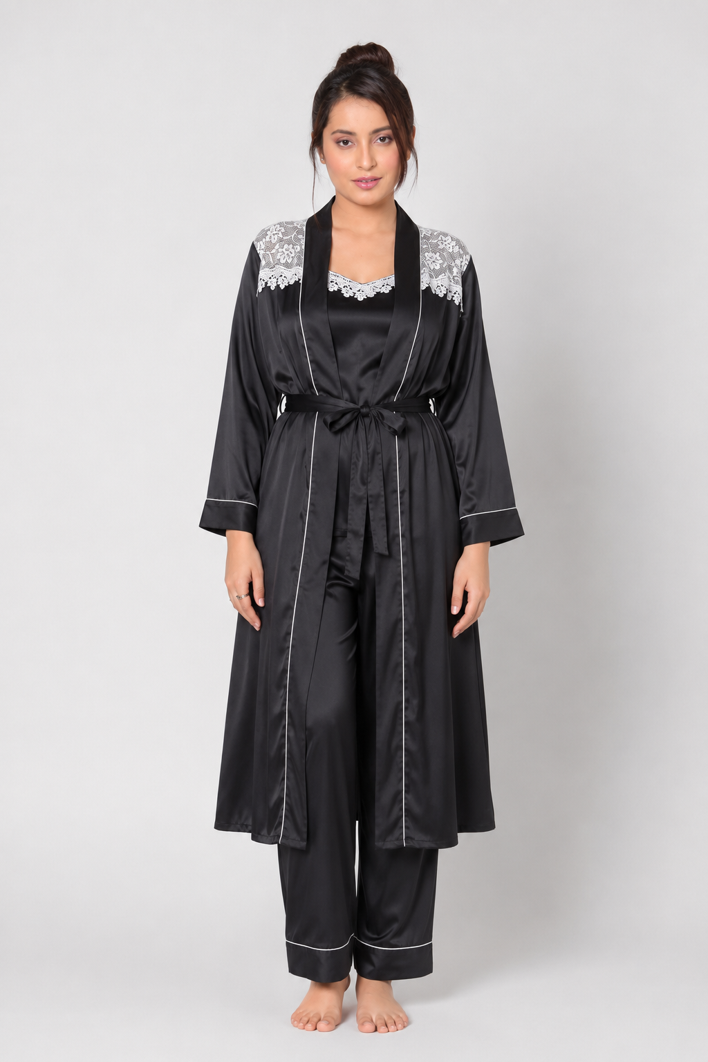 Black Shamoz Silk 3 Piece Gown Set