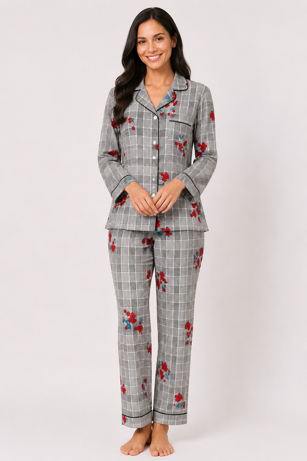 Check Pane Linen Pajama Set
