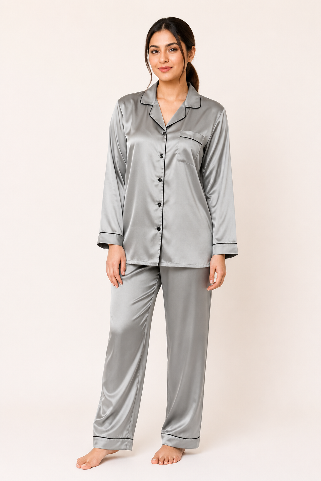 Grey Shamoz Silk Pajama Set