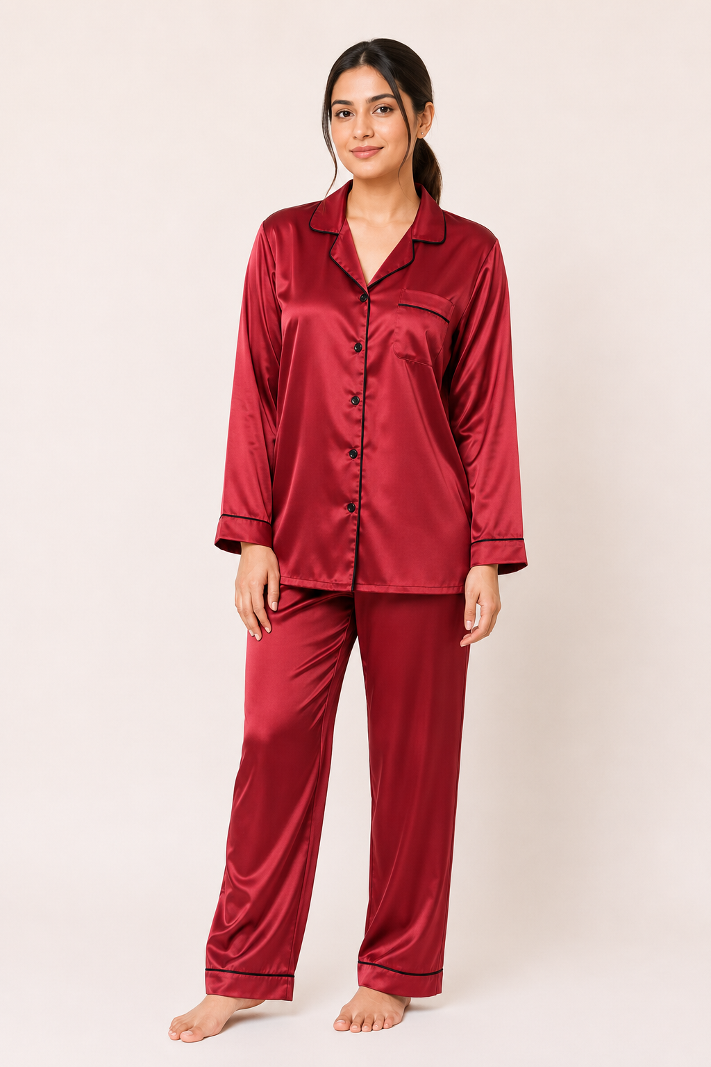 Maroon Shamoz Silk Pajama Set