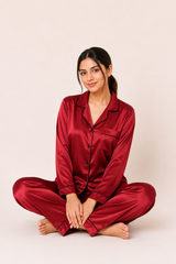 Maroon Shamoz Silk Pajama Set
