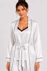 White Shamoz Silk 3 Piece Gown Set