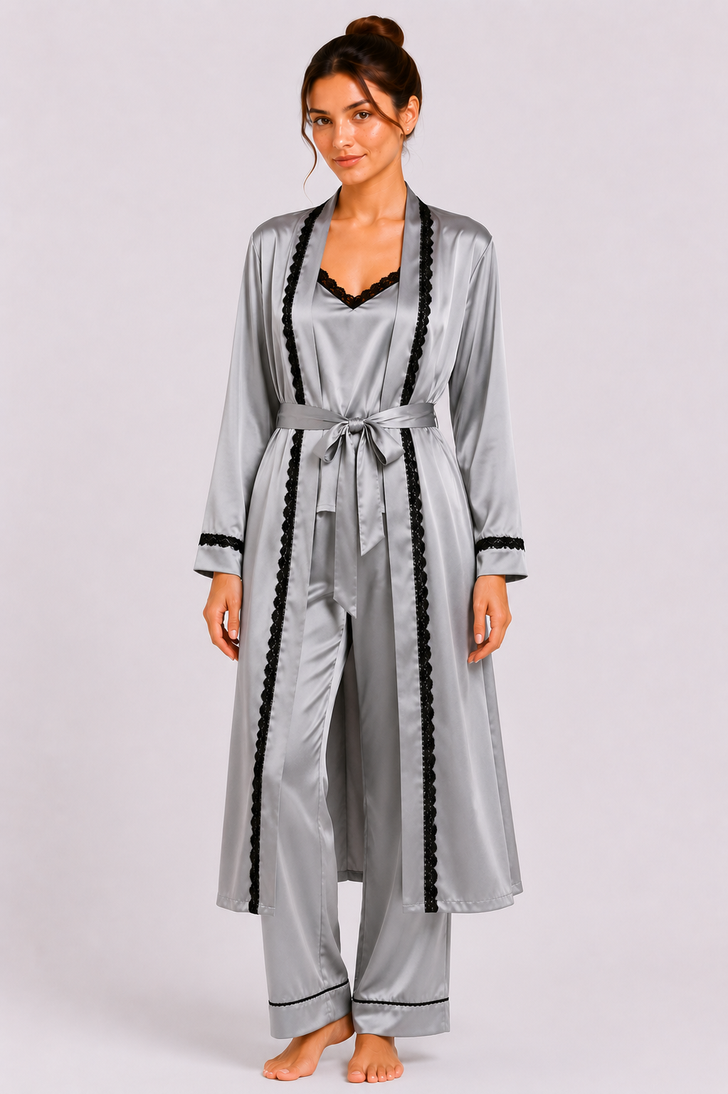 Grey Shamoz Silk 3 Piece Gown Set