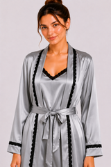 Grey Shamoz Silk 3 Piece Gown Set