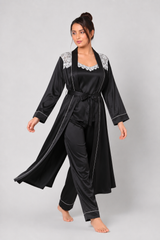 Black Shamoz Silk 3 Piece Gown Set