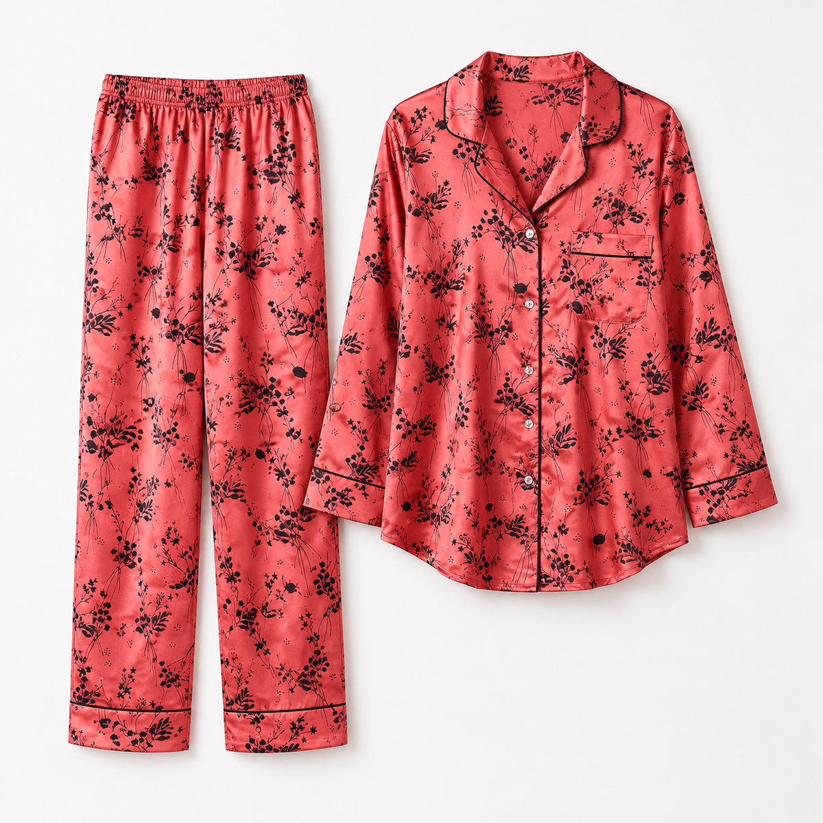 Coral Bloom – Pure Shamoz Printed Silk Pajama Set