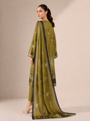 3-Piece Doria Lawn Suit with Full Embroidered Shirt with Printed Daman and Printed Dupatta - Army green