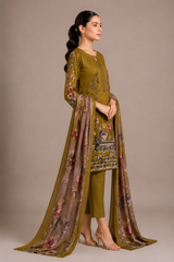 3-Piece Doria Lawn Suit with Full Embroidered Shirt with Printed Daman and Printed Dupatta - Golden Brown