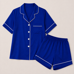 Shamoz Silk Short Pajama Set - Royal Blue