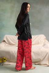 Black & Coral Floral Shamoz Silk Pajama Set