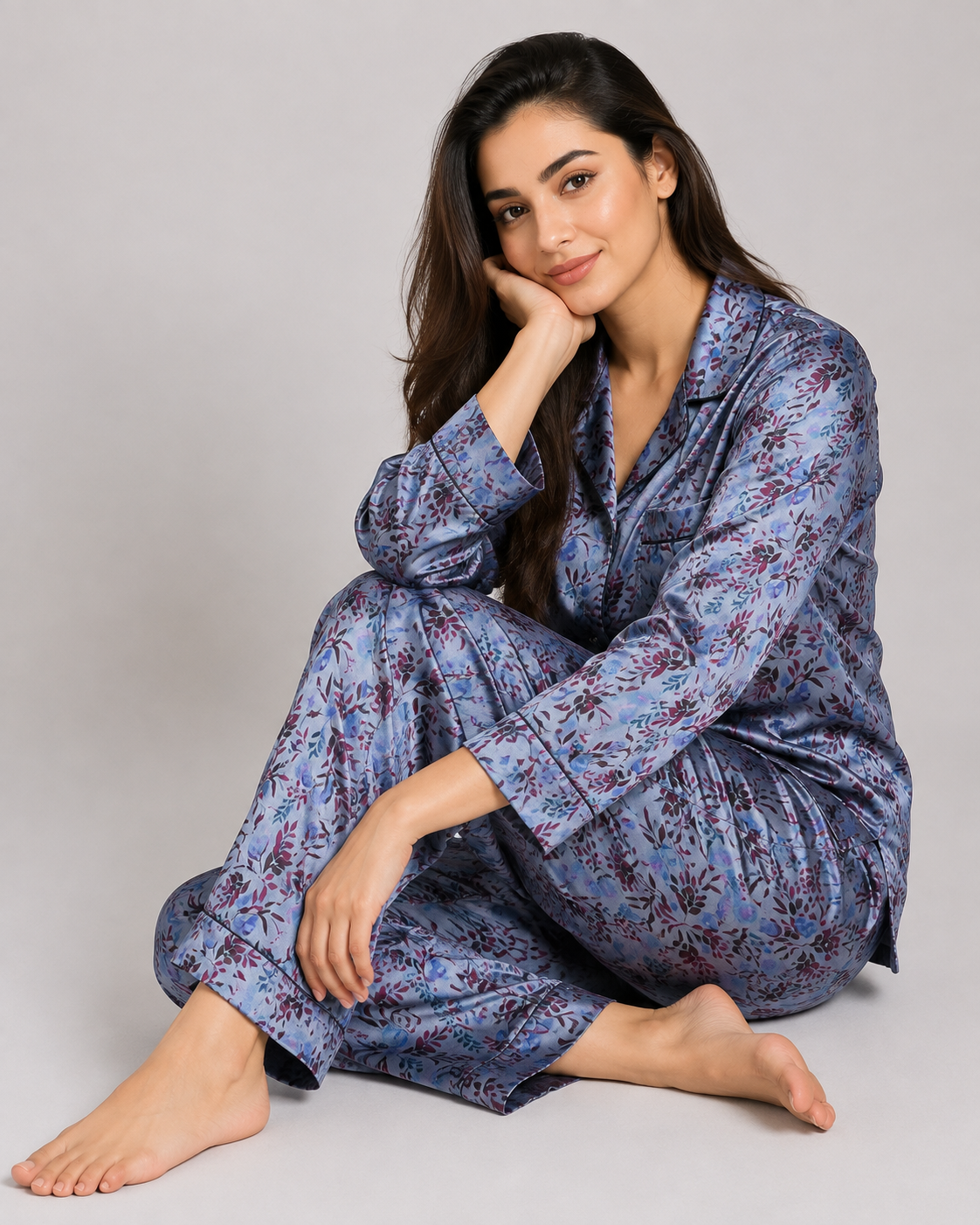Floral Shamoz Printed Silk Pajama Set