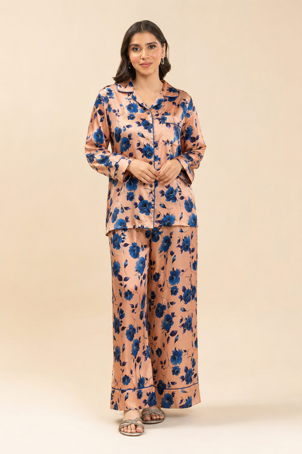 Peach Floral – Pure Shamoz Printed Silk Pajama Set