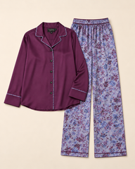 Deep Plum & Lavender Floral Shamoz Silk Pajama Set