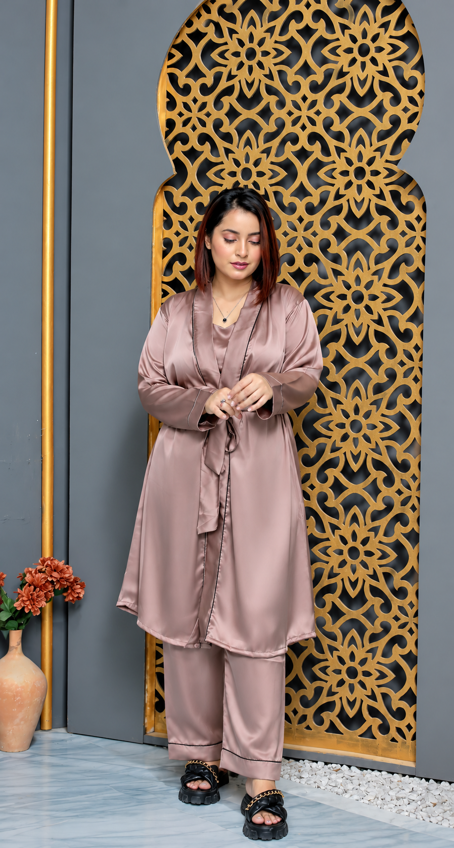 Chiku Shamoz Silk 3 Piece Gown Set
