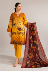 Yellow Floral Printed 3-Piece Lawn Suit | Digital Print Kurta, Trouser & Dupatta