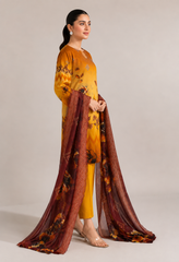 Yellow Floral Printed 3-Piece Lawn Suit | Digital Print Kurta, Trouser & Dupatta