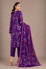 Purple Floral Printed 3-Piece Lawn Suit | Digital Print Kurta, Trouser & Dupatta