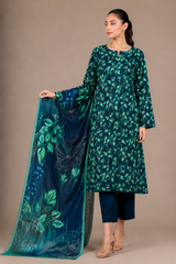 Green Floral Printed 3-Piece Lawn Suit | Digital Print Kurta, Trouser & Dupatta