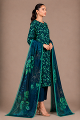 Green Floral Printed 3-Piece Lawn Suit | Digital Print Kurta, Trouser & Dupatta
