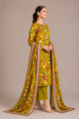 Floral Printed 3-Piece Lawn Suit | Digital Print Kurta, Trouser & Dupatta