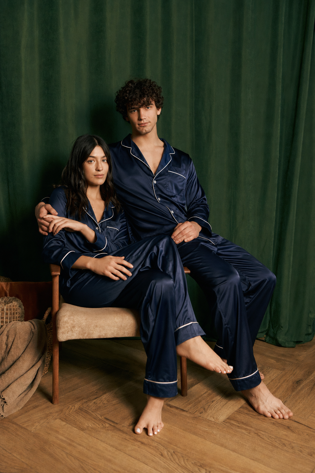 Navy Matching Couple Pajama Set – Premium Shamoz Silk
