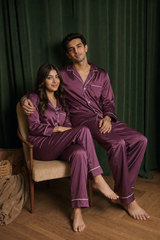 Plum Matching Couple Pajama Set – Premium Shamoz Silk