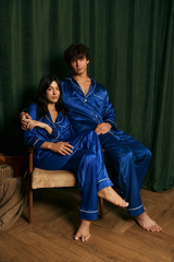 Royal Blue Matching Couple Pajama Set – Premium Shamoz Silk