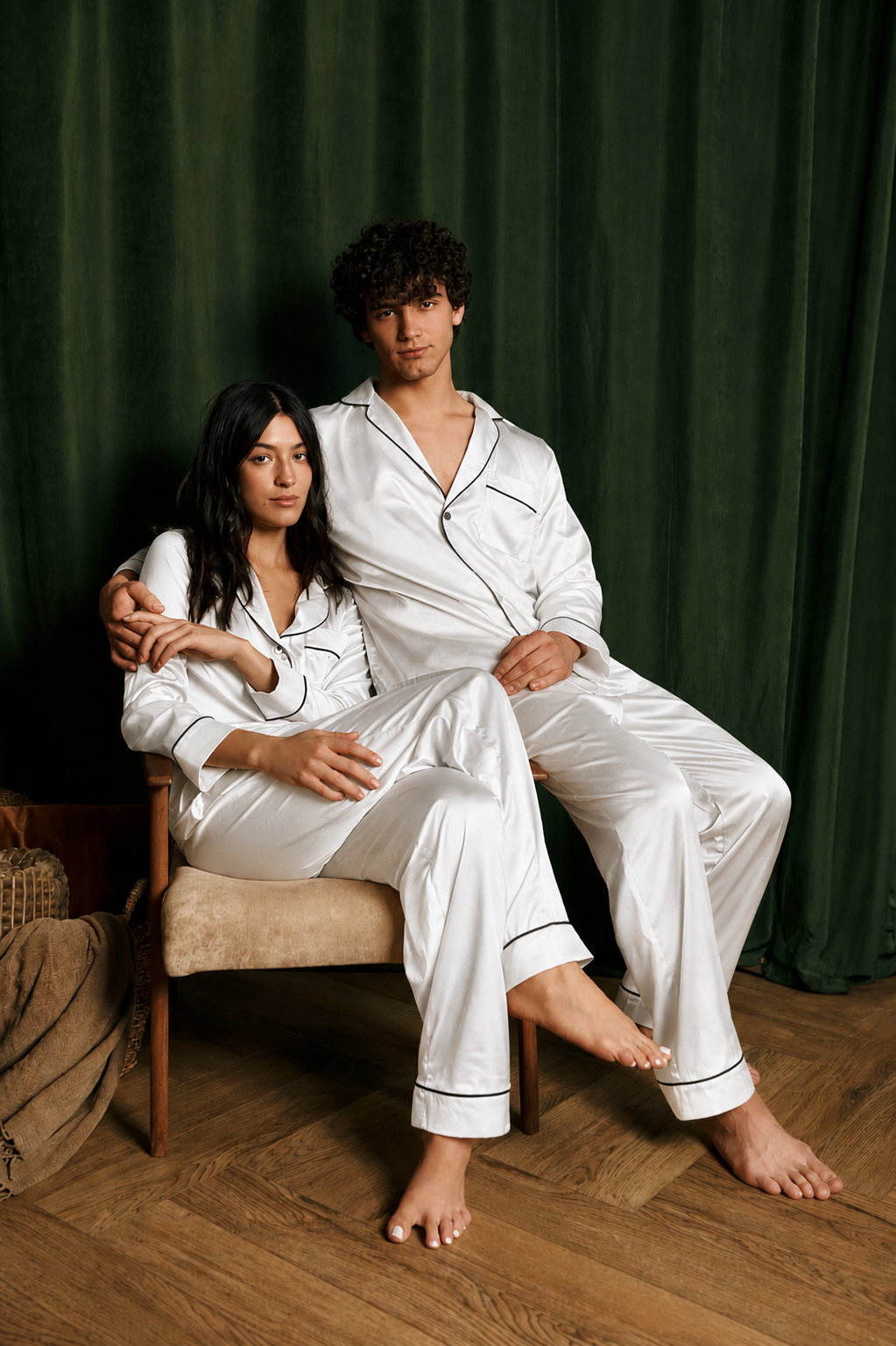 White Matching Couple Pajama Set – Premium Shamoz Silk