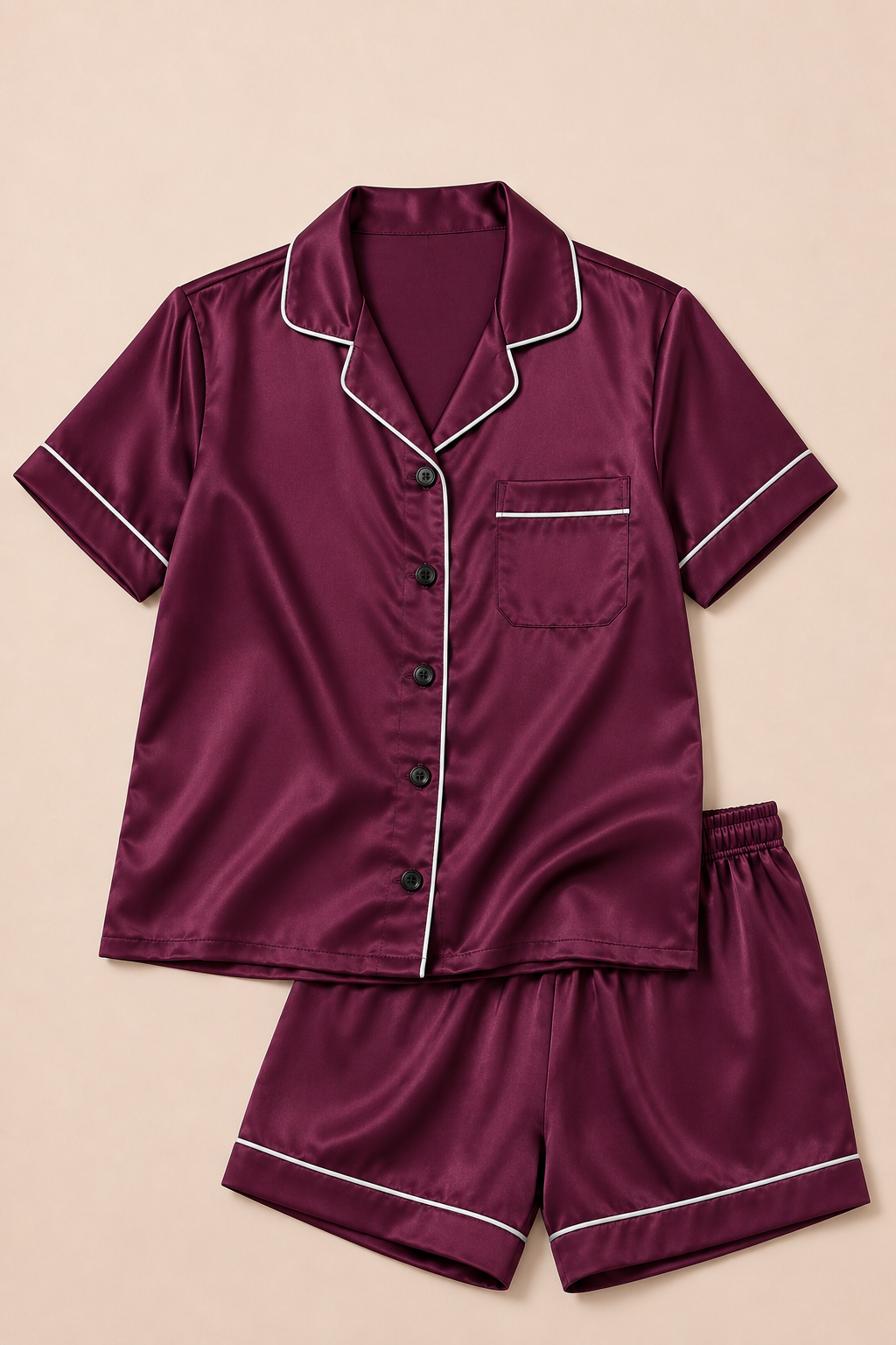Shamoz Silk Short Pajama Set - Plum