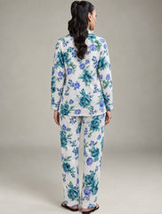 Blue Garden ivory floral imported linen pajama set, back view
