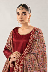 Maroon silk suit - close up
