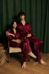 Maroon Matching Couple Pajama Set – Premium Shamoz Silk
