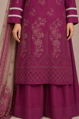 3-Piece Doria Embroidered Lawn Suit – Chikankari Daman, Farshi Shalwar - Purple