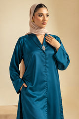 Teal Shamoz silk suit neckline and fabric detail
